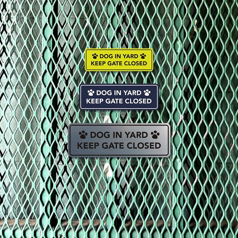 AQS All Quality Standard Dogs in Yard Please Keep Gate Closed Wall or Door Sign - Laser-Engraved Lettering | Durable ABS Plastic | Double-Sided Foam Adhesive Tape (Black Gold) - Small - Image 5